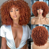 Pelucas Sintéticas Nnzes Corto Rojo Marrón Afro Rizado Peluc