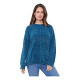 Sweater Mujer Chenille Lurex Petroleo Corona