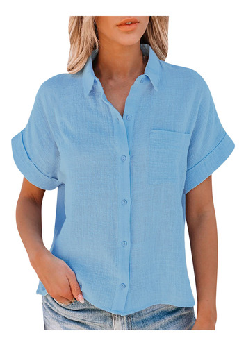 Blusa H Para Mujer, Camisa De Algodón Y Lino De Color Liso,