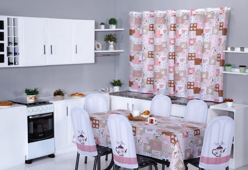 Kit De Cozinha 3 Peças Mesa 6 Lugares Estampada Oxford Luxo