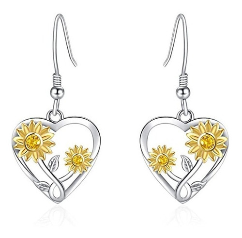 Aros Girasol Corazon Pendiente Plata 925 Mujer Joyas Juvenil