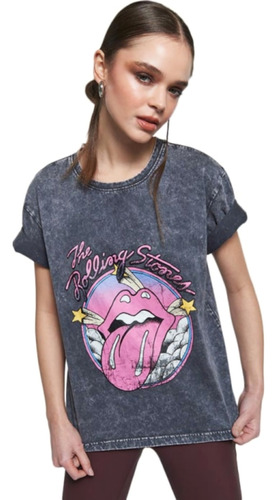 Camiseta Print Rocker Moda Playera Negra Para Mujer