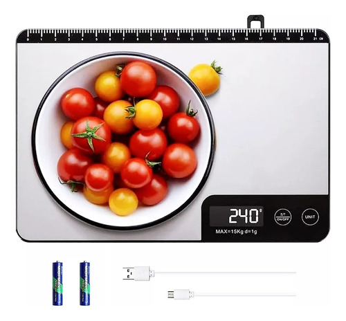 Báscula De Cocina Digital Acero Inoxidable Recargable 15kg