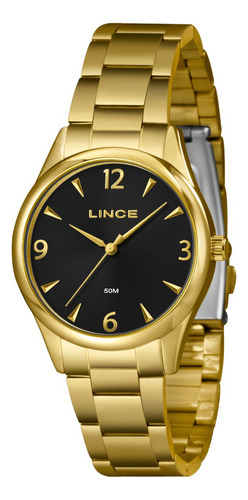 Relógio Feminino Lince Dourado Preto Original Novo Nf