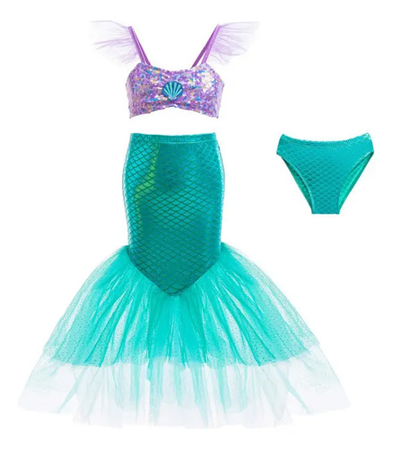 Bañador Bikini Niñas Velo Verde Falda De Tul Princesa | Meses sin interés