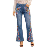 Pantalones Vaqueros Largo Acampanados Dama De Floreado