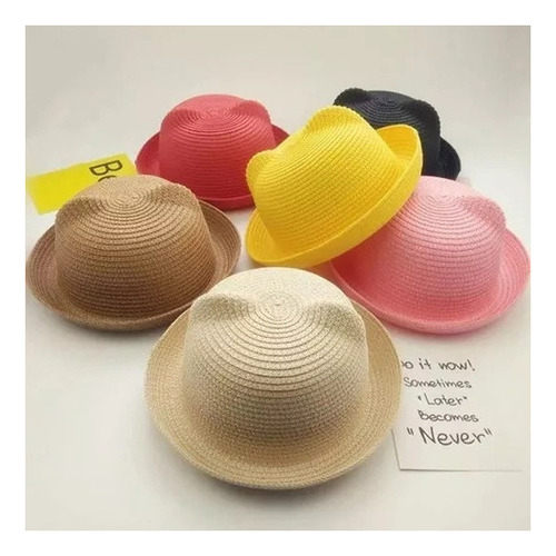 Lindo Sombrero De Paja Para Niños Y Niñas Con Orejas De Gato