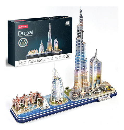 Puzzle Ciudad De Dubai Con Led  Rompecabeza Armable 3d