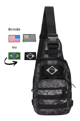 Bolsa Tática Transversal Militar Peito Ombro Brinde Bandeira