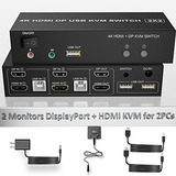 Conmutador Kvm Displayport Hdmi De Doble Monitor 4k @60hz 2