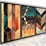 Quadros Decorativos Jogo  Geométrico Cubos Chevron Sala