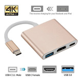 Adaptador Type C Multi Com Usb Hdmi 4k + Usb-c iMac Mac S9+