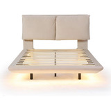 Base De Cama Matrimonial Flotate C/sensor De Luz Led; Beige