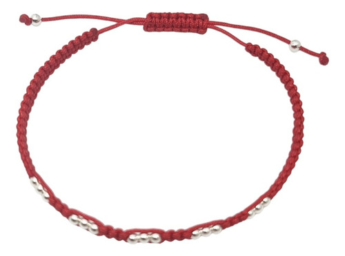 Pulsera Hilo Rojo Ajustable Con Bolitas  - Plata 925