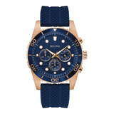 Reloj Bulova Moda Modelo: 98a299 Color De La Correa Azul Color Del Bisel Oro Rosa Color Del Fondo Azul