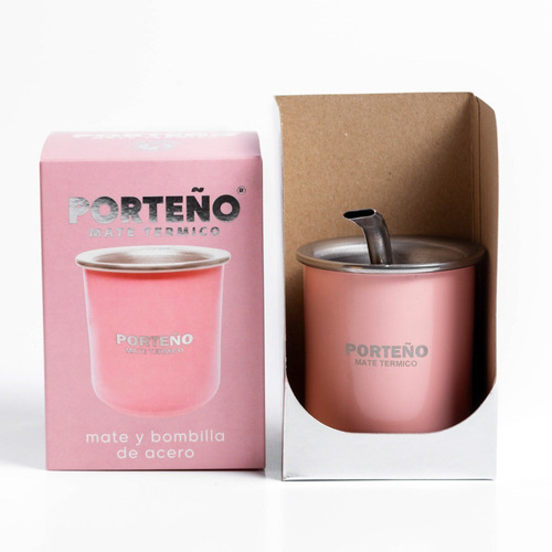 Mate Acero Inox Rosa Porteno Termico Caja Regalo Trendy