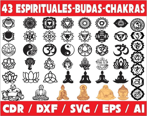 Pack Vectores Corte Laser Budas Chakras  Espirituales   