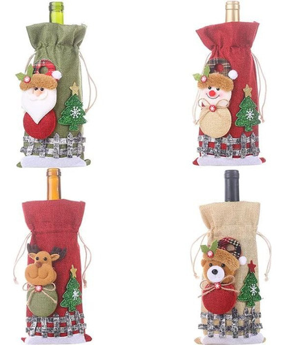 4 Fundas Navideñas Regalo Para Botella De Vino Con Figuras 