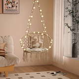 Silla Colgante, Silla Mecedora De Macramé Luz Led, C