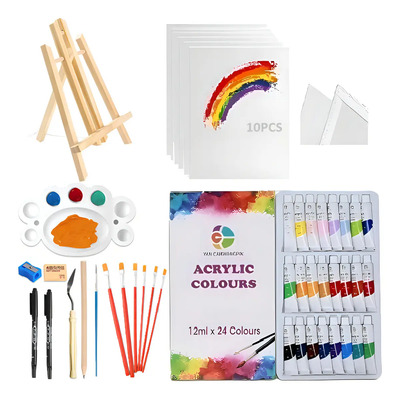 Set de Arte con Pintura para Lienzo - Kit Acrílico 47 Piezas, 24 Colores x 12ml, Pinceles y 10 Lienzos - Gran | MercadoLibre
