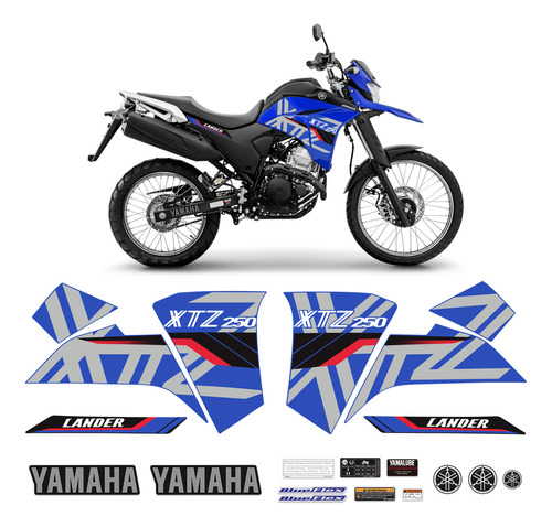 Adesivos Lander Xtz 250 2020 Faixa Tanque + Emblemas Yamaha