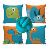 Kit 4 Capa Almofada Dinossauro Infantil + Nó Escandinavo