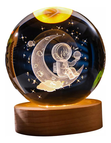 Lampara Decorativa Led Velador Astronauta 3d Bola De Cristal