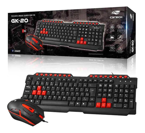 Kit Gamer Teclado E Mouse Usb Abnt2 - C3tech Gk-20bk