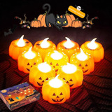 12 Velas Decorativas Recuerdos Luces Led Calabazas Halloween