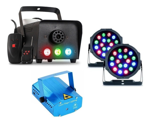 Kit Festa Iluminação Dj 2 Par Led 18w Maquina De Fumaça 220v