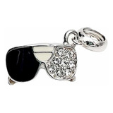 Dije Charm Anteojos Piedras Esmalte Color Negro Plata 925