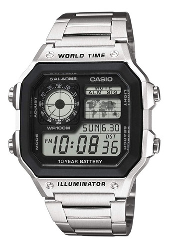 Reloj Casio Ae 1200whd 1a Plateado  Luz Led Acero Inoxidable