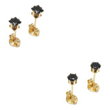 Set 2 Pares De Aretes Topos Negros Oro Laminado 18k