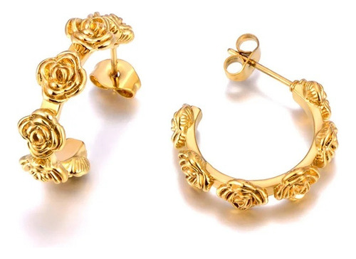 Aretes Pendientes Redondos Laminados En Oro 18k Mujer Dama