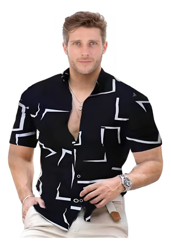 Camisa De Manga Corta Para Hombre Con Estampado Geométrico