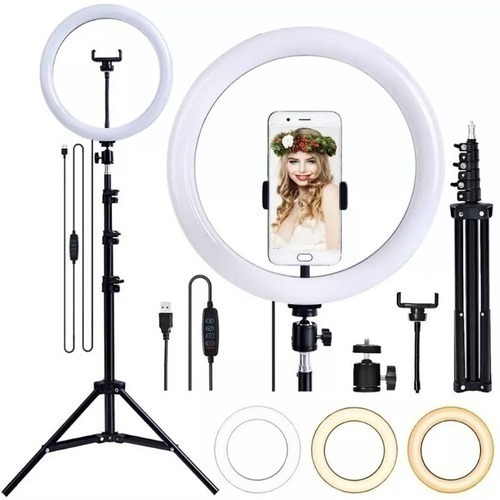 Ring Light Kit Youtuber Videos Tripé 10 Pol 2,10m 50 Cores