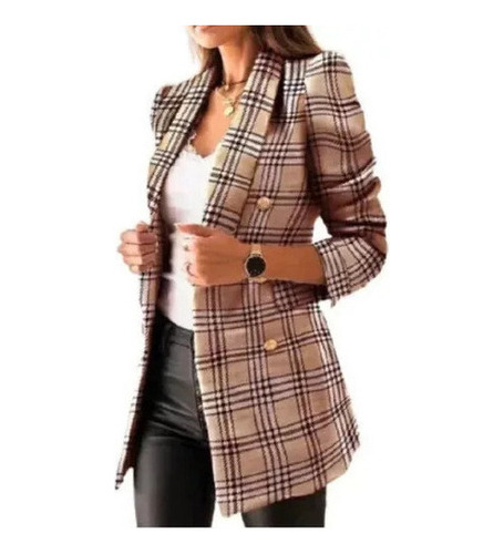 Blazer Casual A Cuadros Perforado Para Mujer