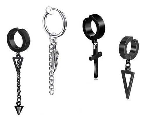 4 Pz Piercing Falso Hombre Pluma Aretes Clip Sin Perforación