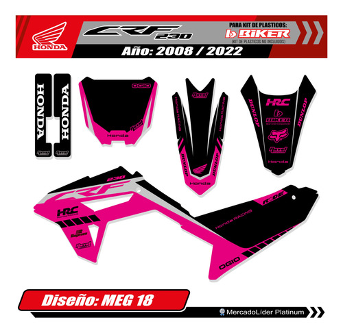 Kit Calcos Grafica Para Crf 230 Con Kit Biker -- Gruesas!!