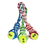 Brinquedo Pet Puxador Cabo De Guerra 30cm Com Bola De Tênis 