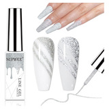 Supwee Silver Reflective Gel Polish Liner Gel Glitter Diamo.