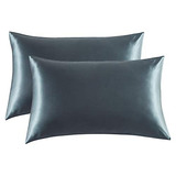 Fundas Para Almohada Queen De Saten Gris Oscuro 50 X 76 Cm