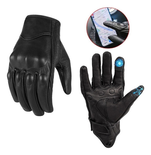 Guantes Aptos Pantalla Táctil De Cuero De Cabra Para Moto