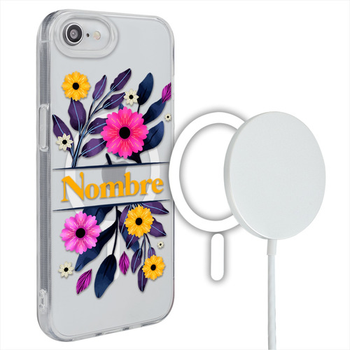 Funda Para iPhone Magsafe Personalizada Flores Con Nombre