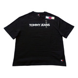 Playera Tommy Hilfiger Negra Oversize Talla M Algodón Rígido