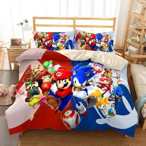 New Juego De Colcha Para Cama Sonic Vs Super Mario