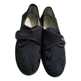 Zapatos Negros De Tela Bordada Livianos - Talle 35