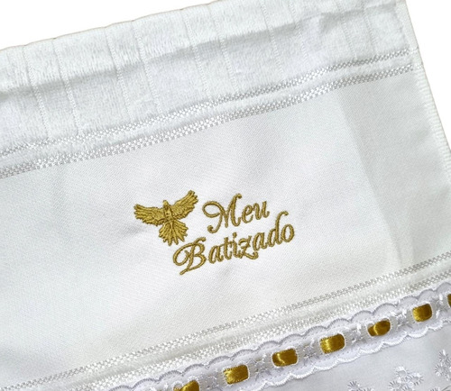 Toalha Meu Batizado Bebê Batismo Bordado Luxo Renda - 1 Unid