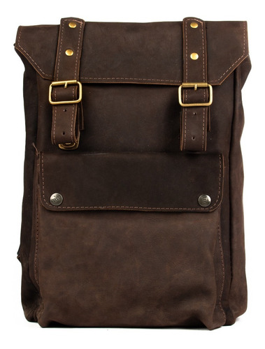 Mochila Porta Notebook Rg Cueros Vintage Amsterdam Color Marrón Engrasado Diseño Liso 18l