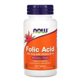 Acido Folico 800mg 250 Tabletes Now Foods - Complexo B - B12 Sabor Neutro